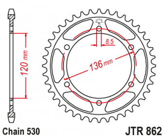 Звезда ведомая JT JTR862, 44 зуба, 530 размер в интернет-магазине LuckyFern