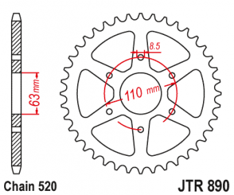 Звезда ведомая JT JTR890 42ZBK, 42 зуба, черное цинковое покрытие, 520 размер в интернет-магазине LuckyFern