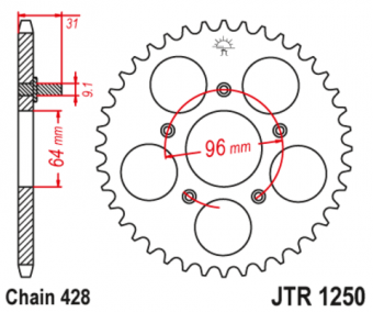 Звезда ведомая JT JTR1250, 56 зубьев, 428 размер в интернет-магазине LuckyFern