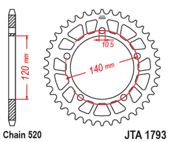 Звезда ведомая алюминиевая JT JTA1793 47BLK, 48 зубьев, черная, 520 размер в интернет-магазине LuckyFern