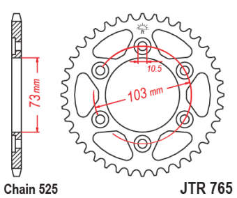 Звезда ведомая JT JTR765 42ZBK, 42 зуба, черное цинковое покрытие, 525 размер в интернет-магазине LuckyFern