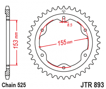 Звезда ведомая JT JTR893 38ZBK, 38 зубьев, черное цинковое покрытие, 525 размер в интернет-магазине LuckyFern