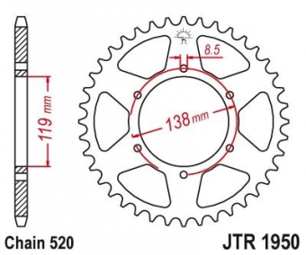 Звезда ведомая JT JTR1950, 48 зубьев, 520 размер в интернет-магазине LuckyFern