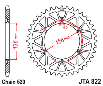 Звезда ведомая алюминиевая/стальная JT JTX822 47GR, 47 зубьев, серая, 520 размер в интернет-магазине LuckyFern
